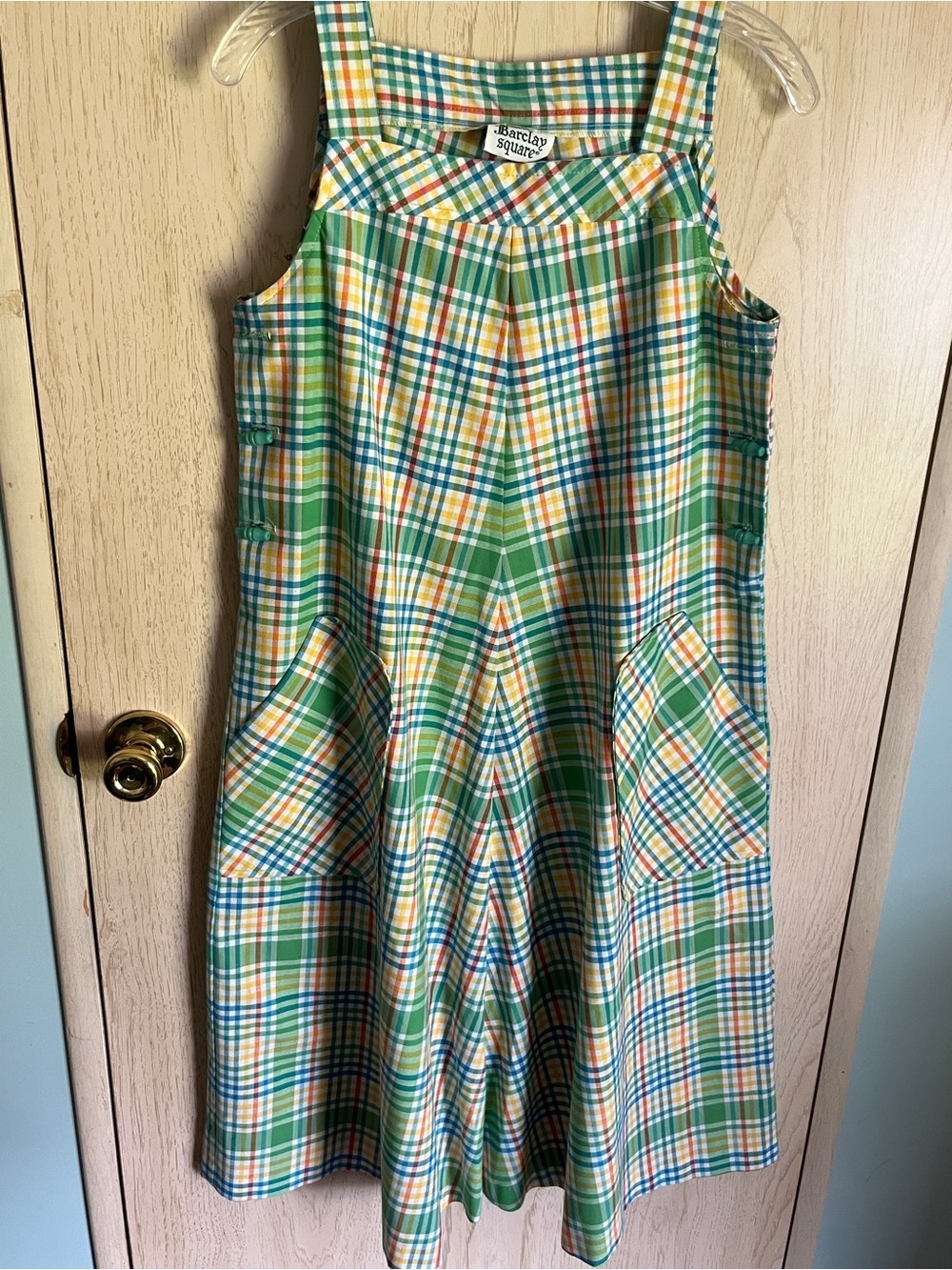 Vintage BARCLAY SQUARE A-Line Colorful Plaid Pocket Jumper Tank Dress Sz 13/14